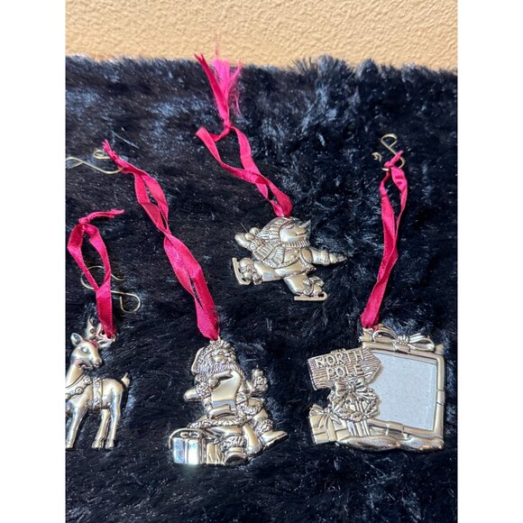 Gorham Silver Plated Christmas Ornaments Set Of 4 With Red Ribbons - Picture 1 of 10